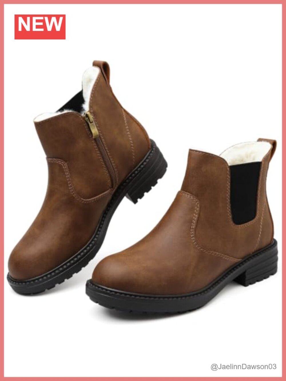 Faux Leather Fur Lined Chelsea Ankle Boots Side Zip Low Heel